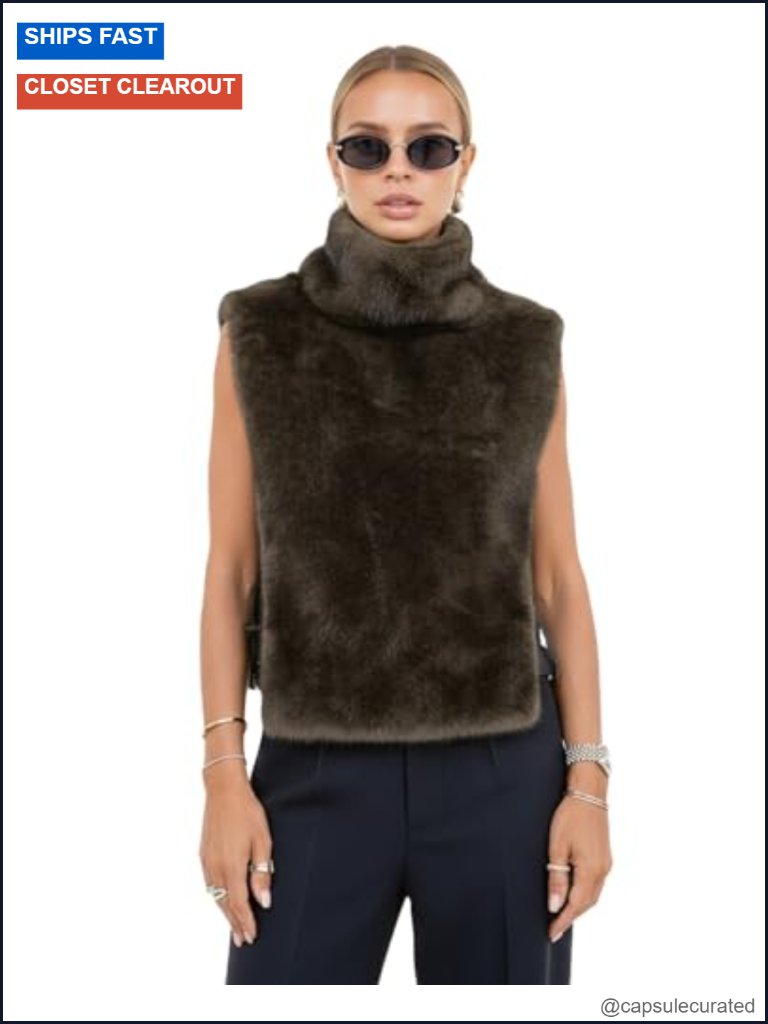 Women's Faux Fur Vest Cropped Tie Side Y2k Fuzzy Fleece Winter Outwear